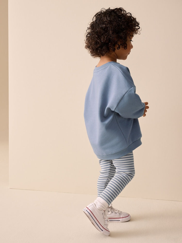Mid Blue Crew Neck Sweatshirt and Leggings Set (3mths-7yrs)