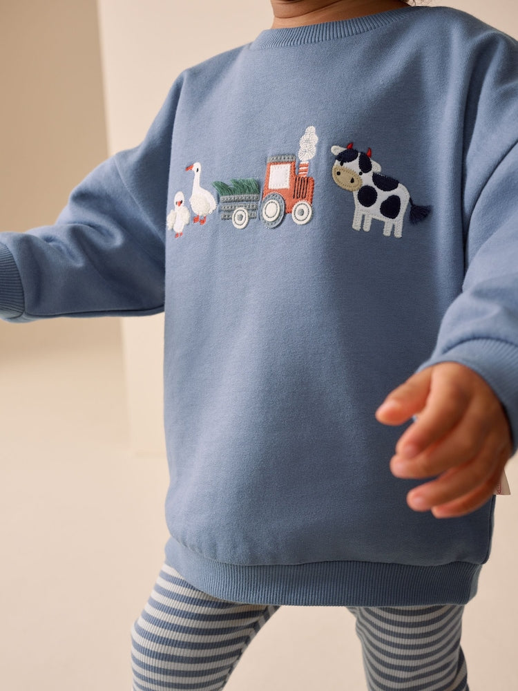 Mid Blue Crew Neck Sweatshirt and Leggings Set (3mths-7yrs)