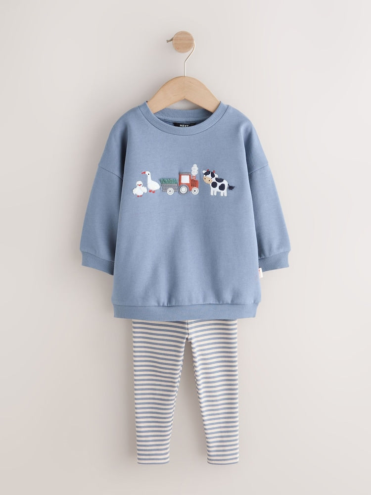 Mid Blue Crew Neck Sweatshirt and Leggings Set (3mths-7yrs)
