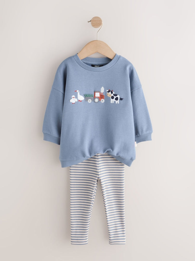 Mid Blue Crew Neck Sweatshirt and Leggings Set (3mths-7yrs)