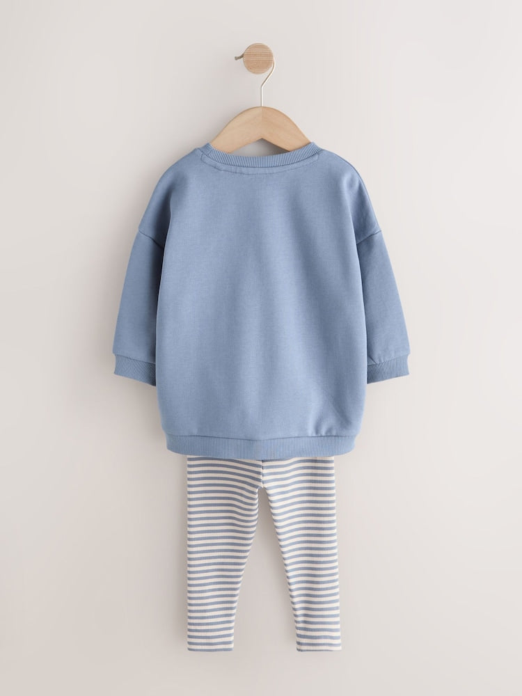 Mid Blue Crew Neck Sweatshirt and Leggings Set (3mths-7yrs)