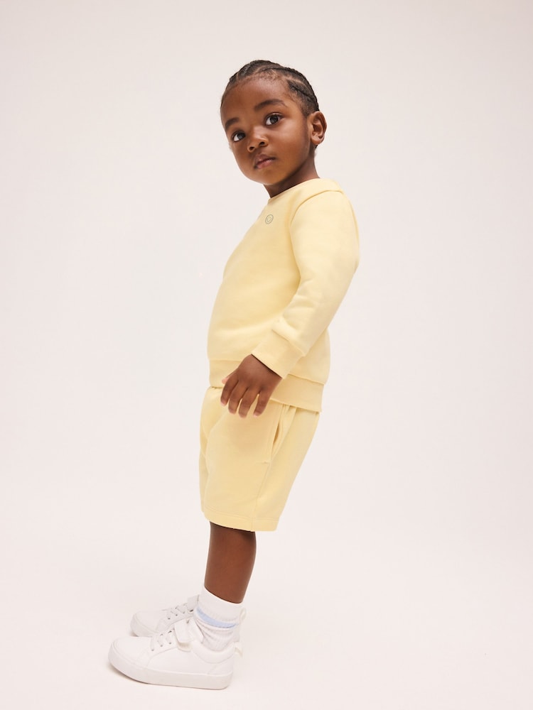Light Yellow Single Plain Crew Neck Sweatshirt and Shorts Set (3mths-7yrs)