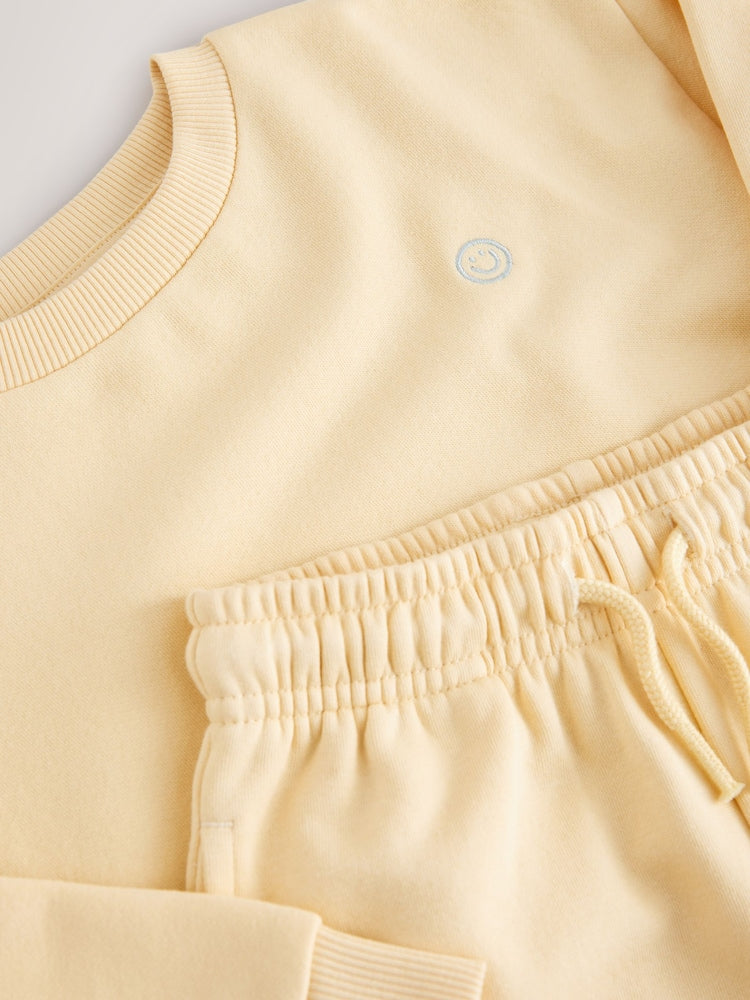 Light Yellow Single Plain Crew Neck Sweatshirt and Shorts Set (3mths-7yrs)