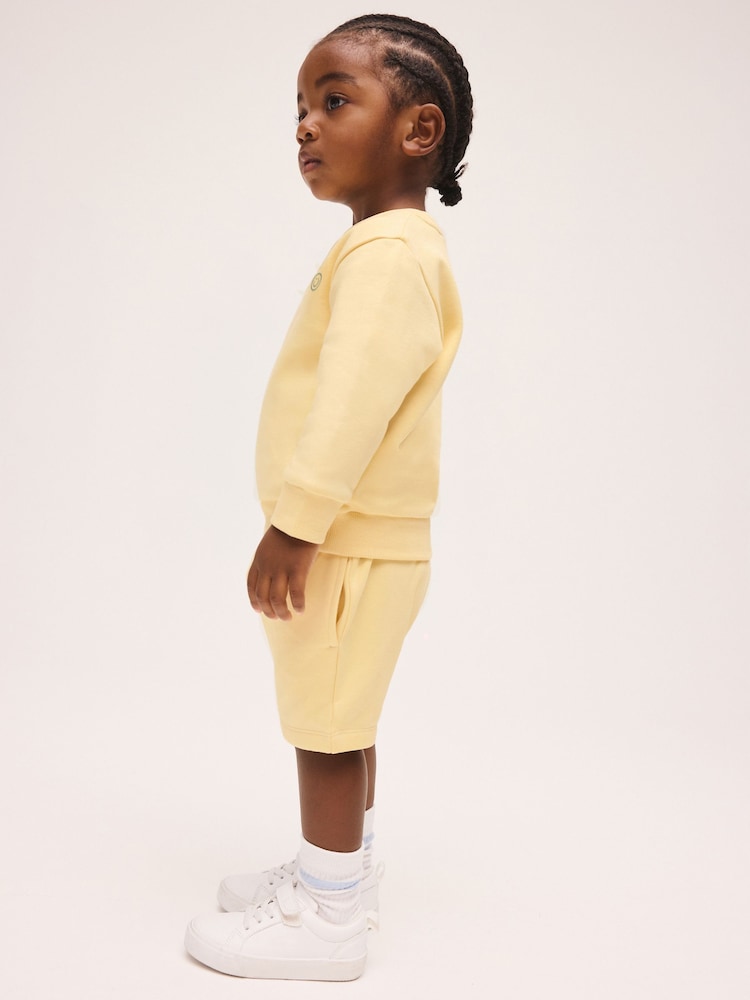 Light Yellow Single Plain Crew Neck Sweatshirt and Shorts Set (3mths-7yrs)