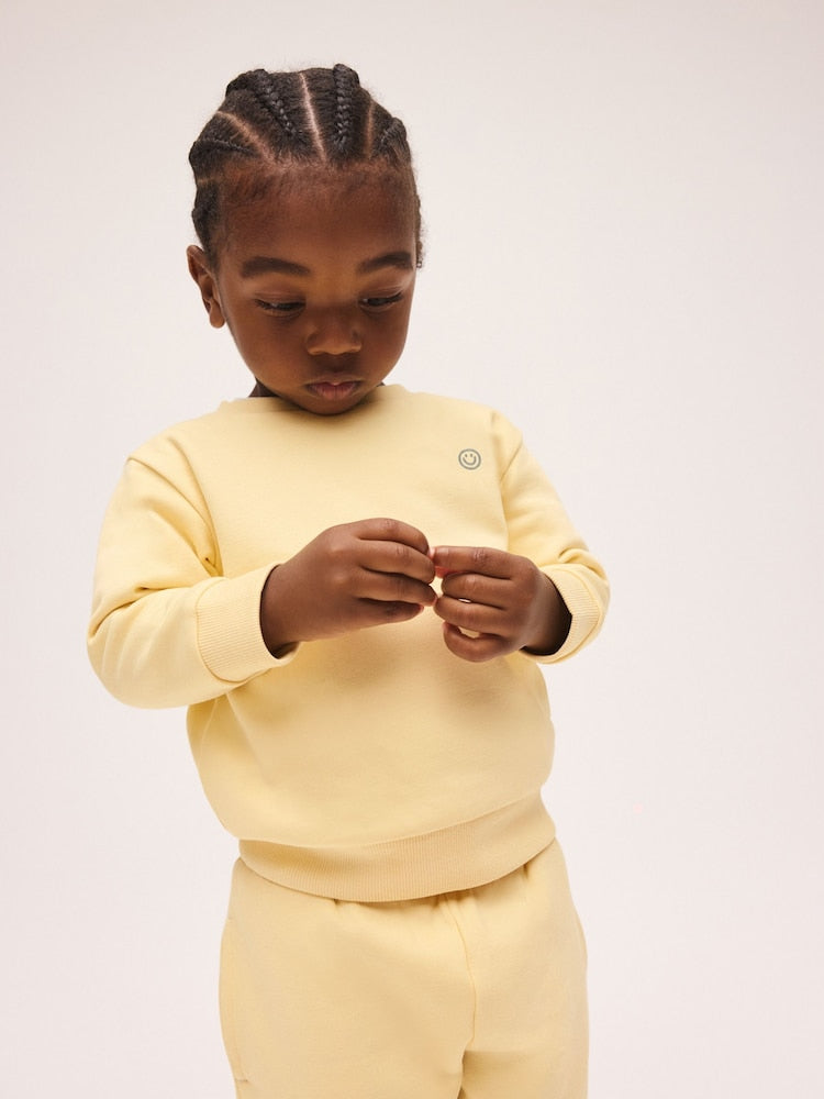 Light Yellow Single Plain Crew Neck Sweatshirt and Shorts Set (3mths-7yrs)