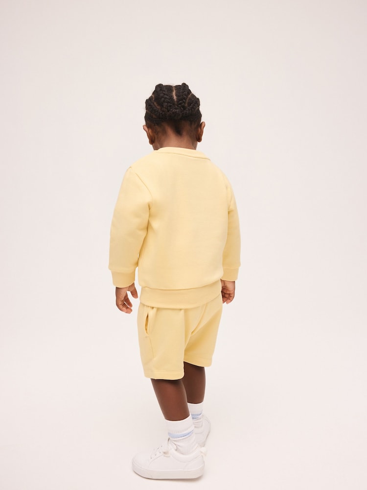 Light Yellow Single Plain Crew Neck Sweatshirt and Shorts Set (3mths-7yrs)