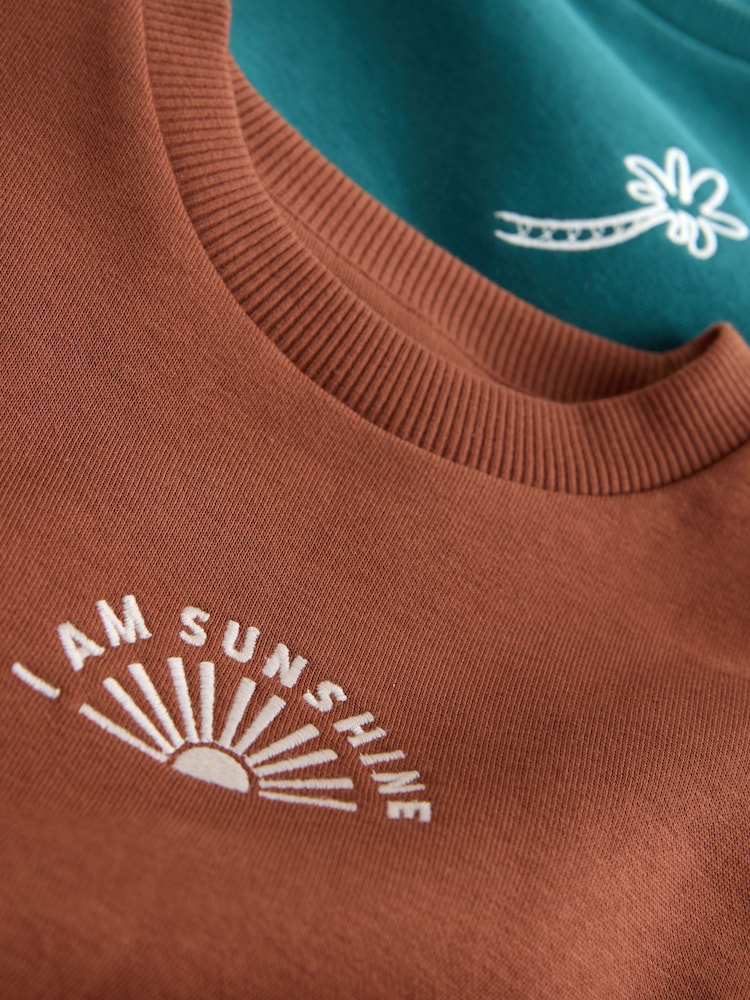 Rust Brown and Teal Crew Neck Sweatshirt and Shorts 2 Pack Set (3mths-7yrs)