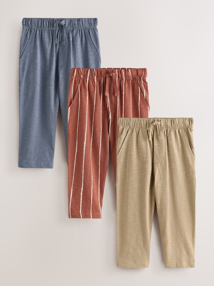 Rust Stripe Tan Brown And Grey Stripe Joggers 3 Pack (3mths-7yrs)