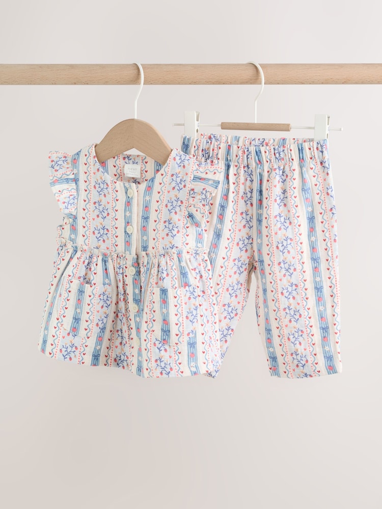 White Strawberry Baby Woven Top and Trousers Set 2 Piece (0mths-2yrs)