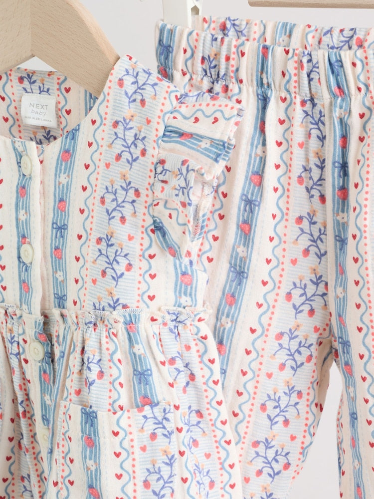 White Strawberry Baby Woven Top and Trousers Set 2 Piece (0mths-2yrs)