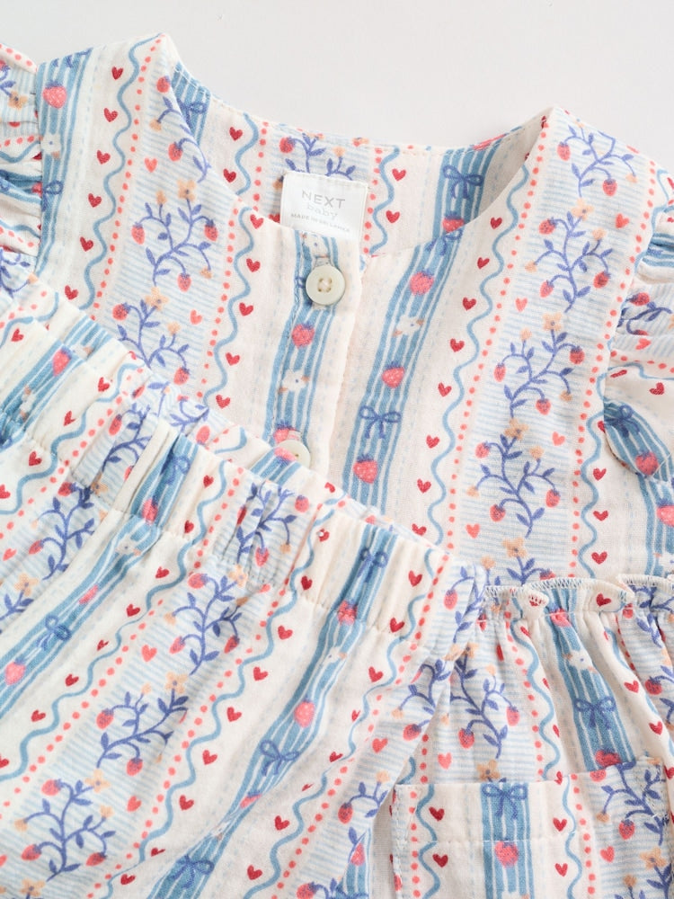 White Strawberry Baby Woven Top and Trousers Set 2 Piece (0mths-2yrs)