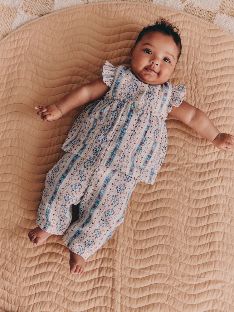 White Strawberry Baby Woven Top and Trousers Set 2 Piece (0mths-2yrs)