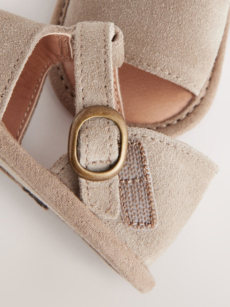 Neutral Leather Baby Sandals (0-2mths) - Size Up To 3 Months (50 - 62cm)