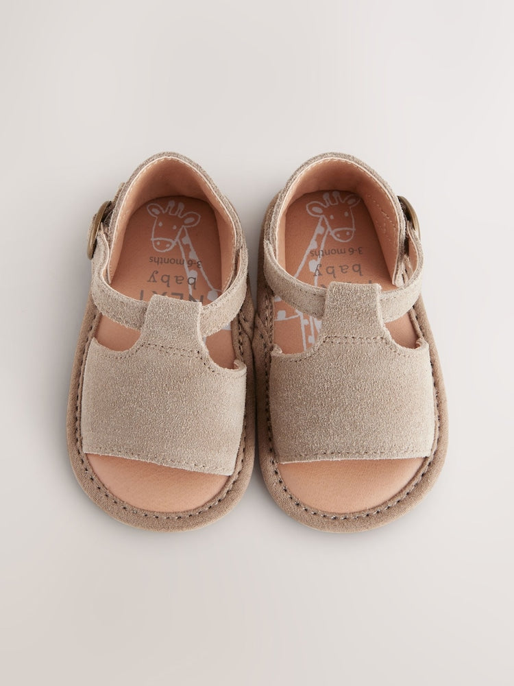 Neutral Leather Baby Sandals (0-2mths) - Size Up To 3 Months (50 - 62cm)
