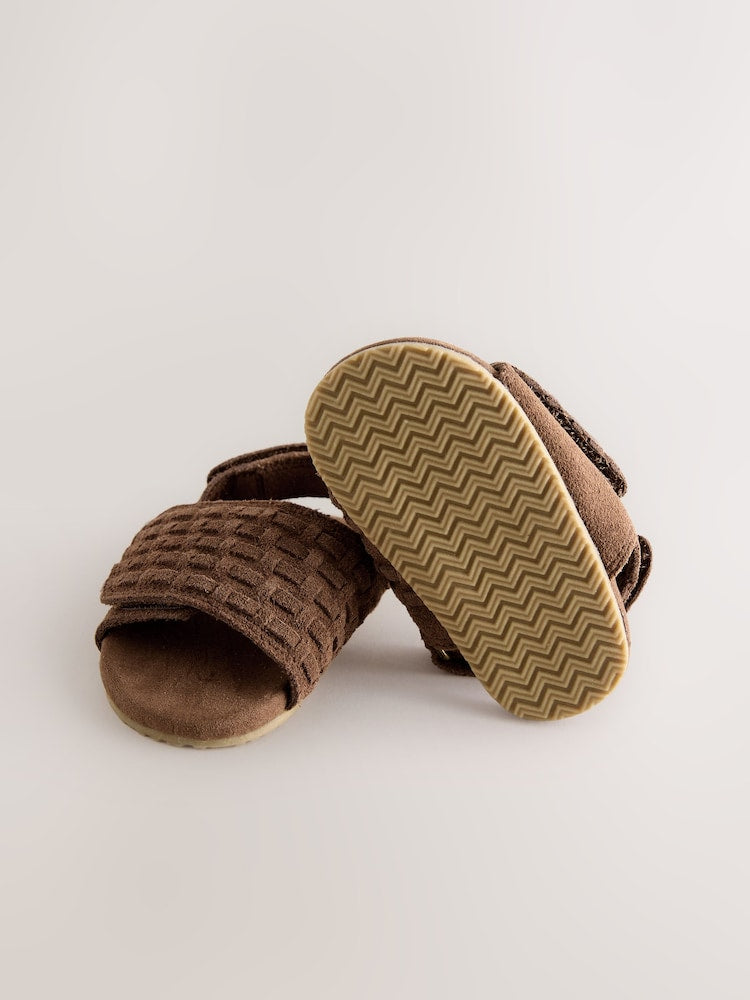 Tan Brown Woven Suede Touch Fastening Baby Sandals (0-2mths)