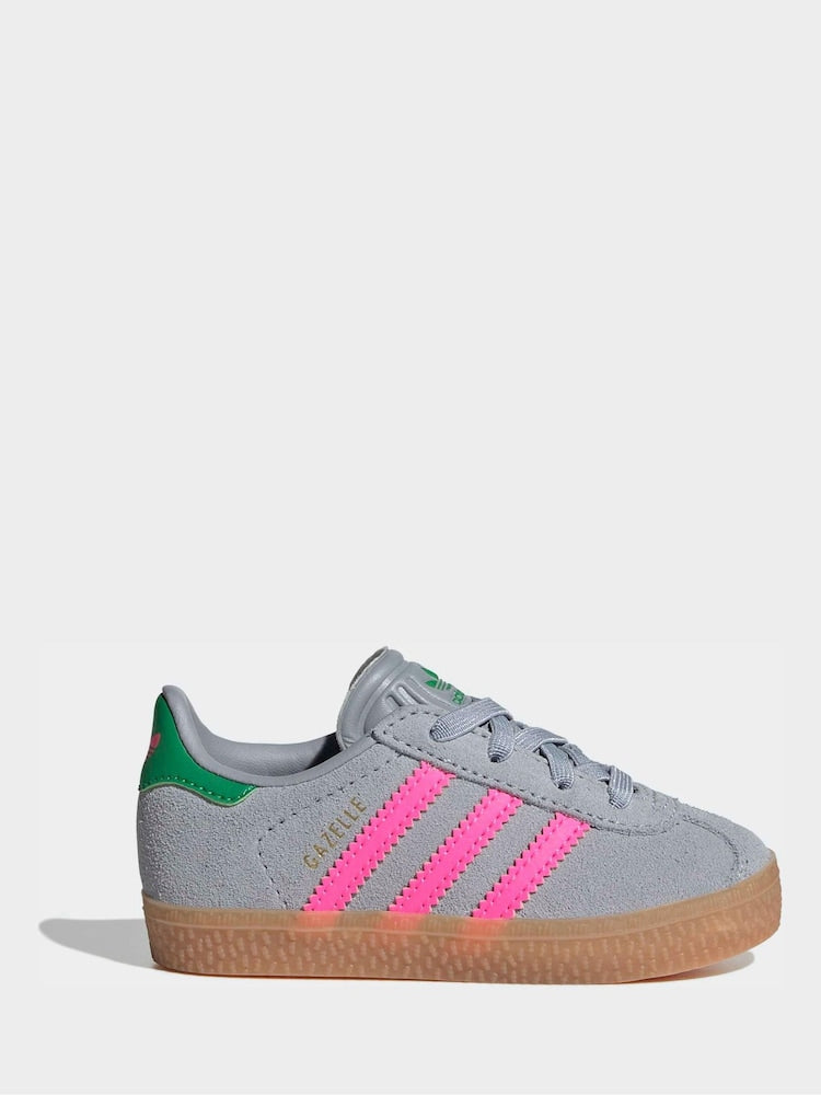 adidas Originals Grey/Pink Gazelle Comfort Closure Elastic Laces Infant Trainers