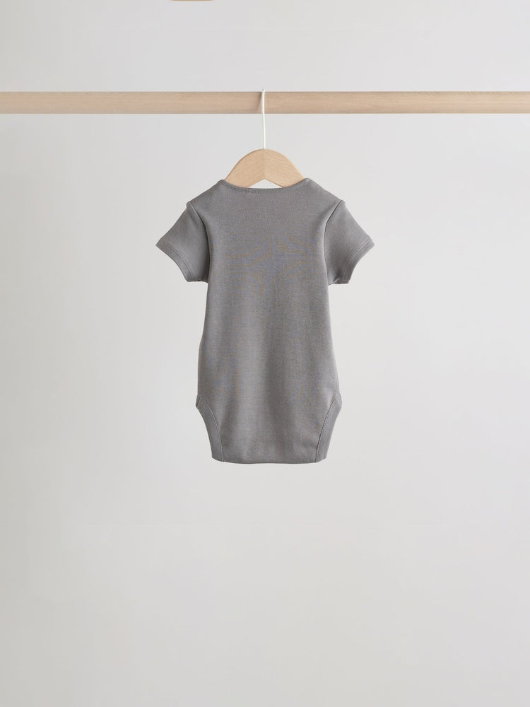 Blue 5 Pack Short Sleeve Baby Bodysuits