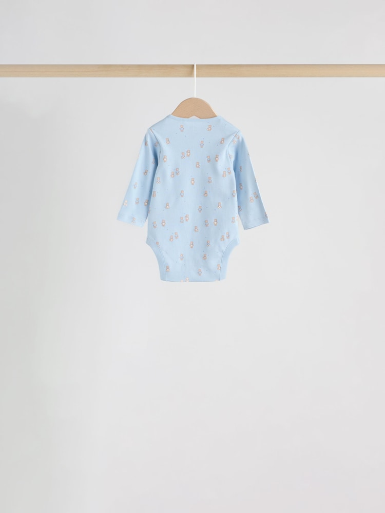 Blue 7 Pack Long Sleeved Baby Bear Bodysuit