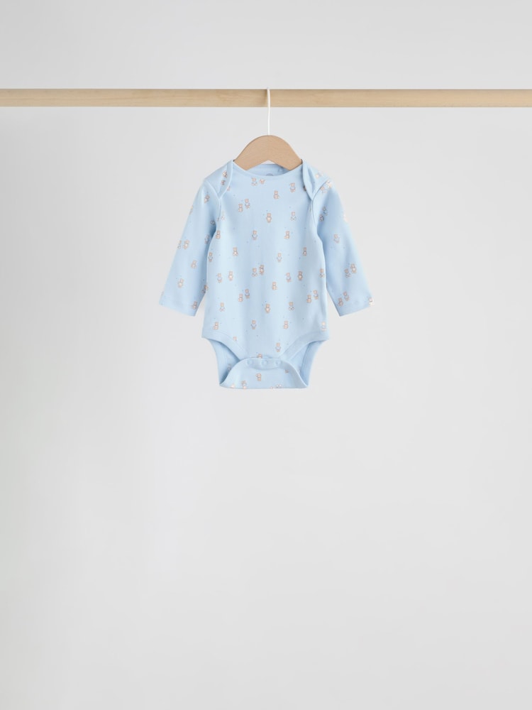 Blue 7 Pack Long Sleeved Baby Bear Bodysuit