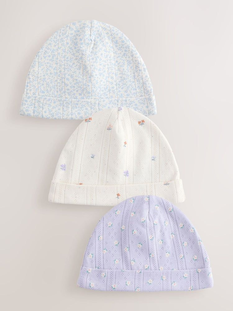 Multi Pointelle Baby Beanies 3 Pack (0-18mths) - Size 50cm (First Size)