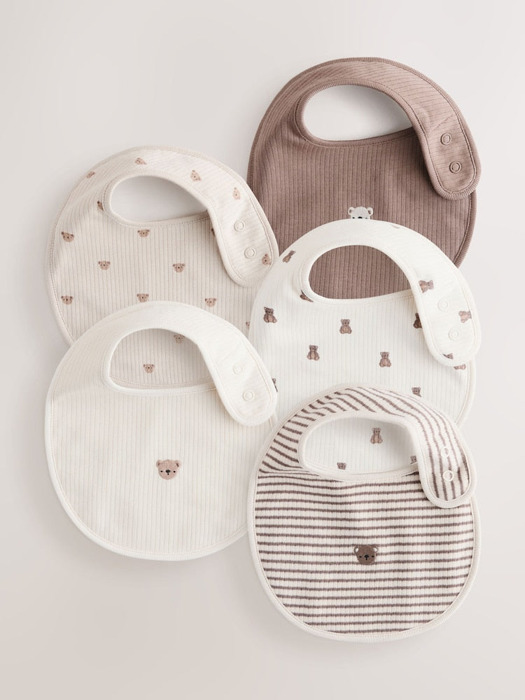 Brown Baby Bibs 5 Pack - Up to 1 Month (50-56cm)
