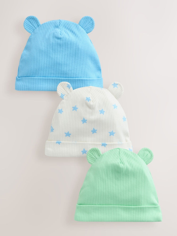 Blue/Green Baby Beanies (0-18mths) - Up To 3 Months (50 - 62cm)
