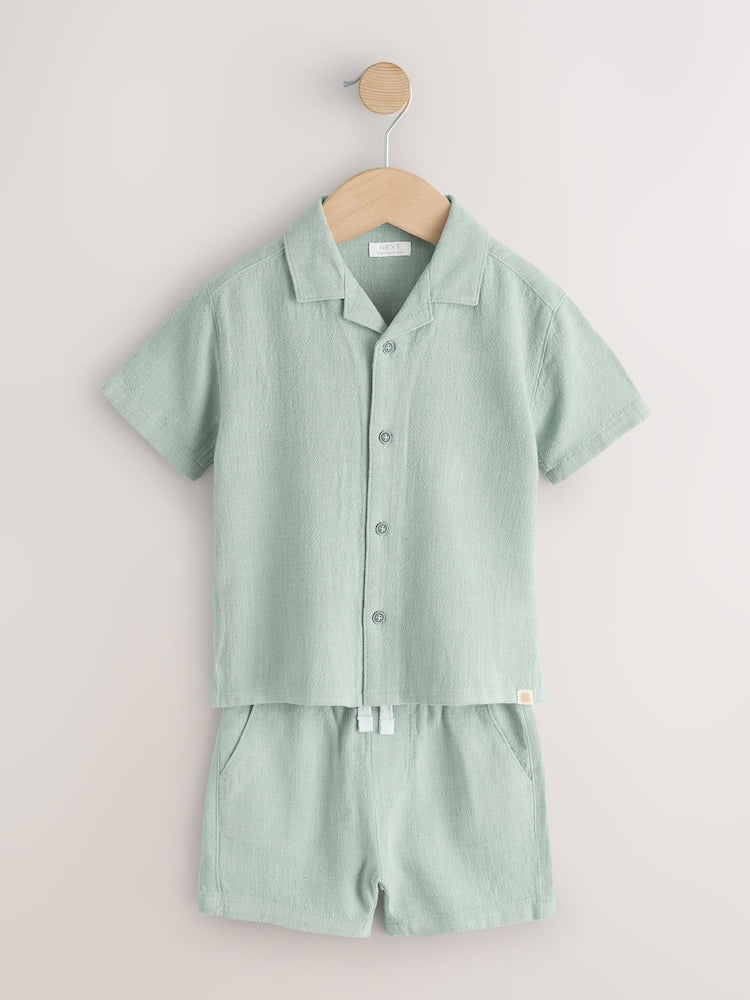 Light Green Short Sleeve Revere Collar Shirt & Shorts Set (3mths-10yrs)