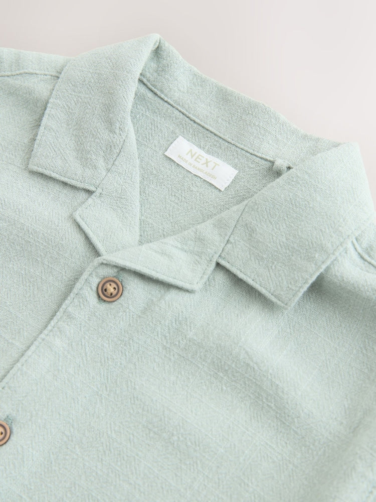 Light Green Short Sleeve Revere Collar Shirt & Shorts Set (3mths-10yrs)