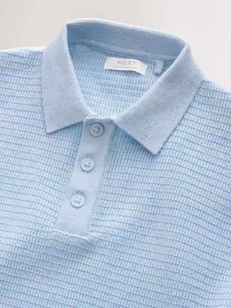 Blue Knitted Button Neck Polo Shirt and Shorts Set (3mths-10yrs)