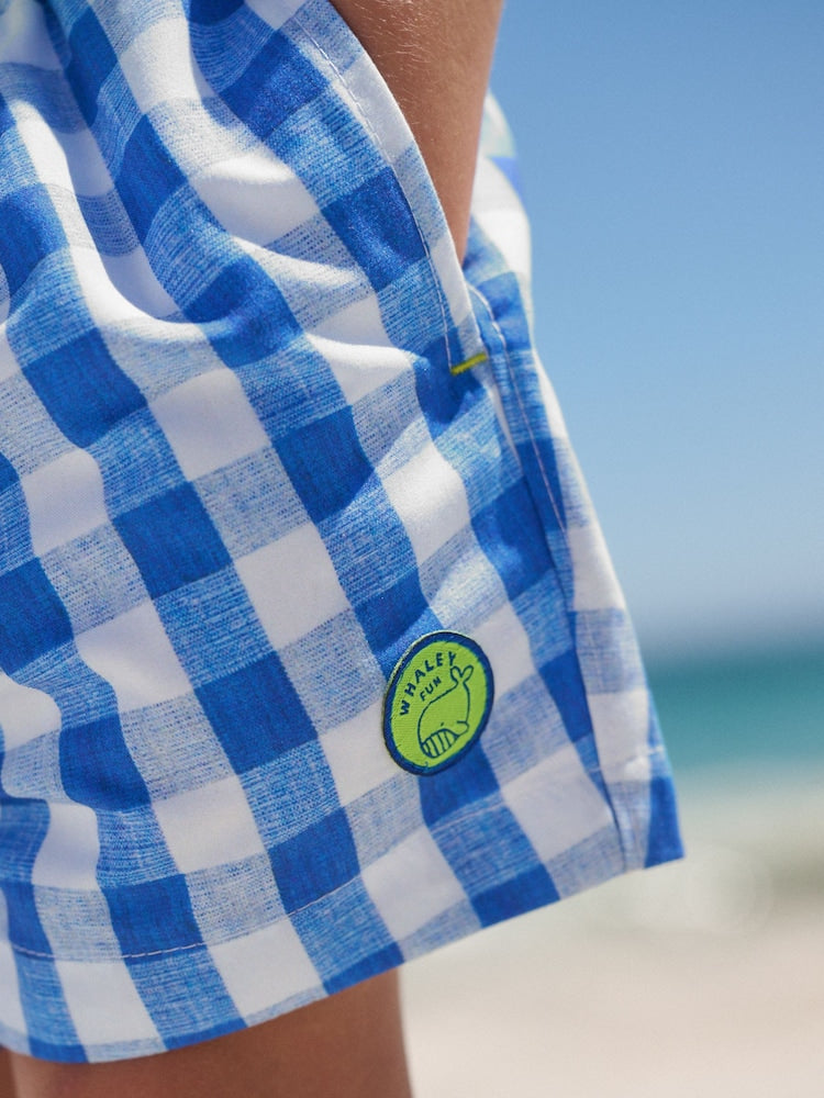 Blue Gingham Printed Swim Shorts (3mths-7yrs)
