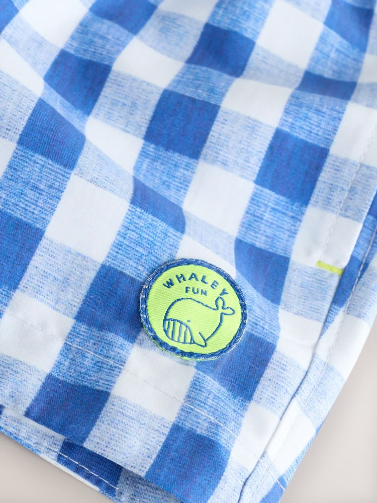 Blue Gingham Printed Swim Shorts (3mths-7yrs)