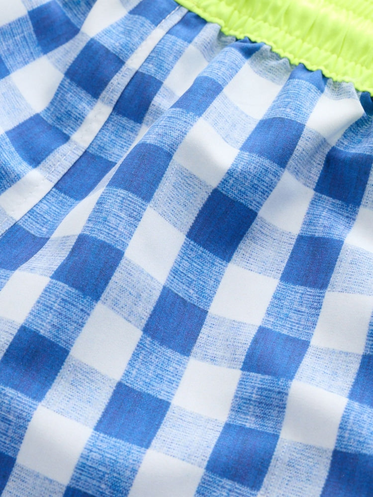 Blue Gingham Printed Swim Shorts (3mths-7yrs)