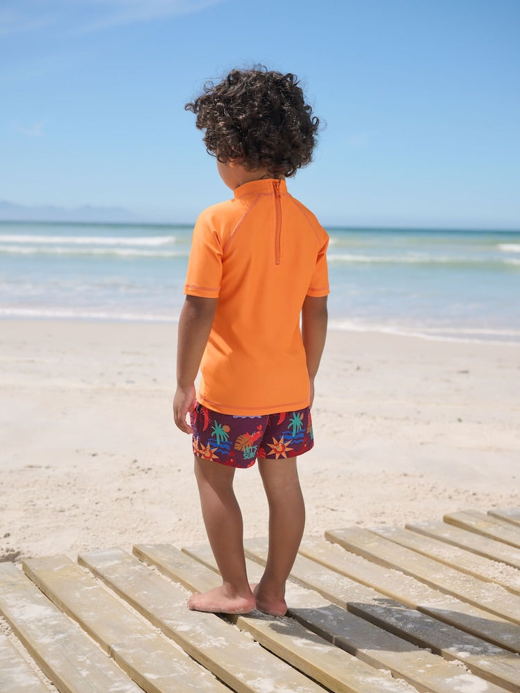 Orange Short Sleeve Sunsafe Rash Vest and Swim Shorts Set (3mths-7yrs) - Size 3-6 Months (62-68cm)