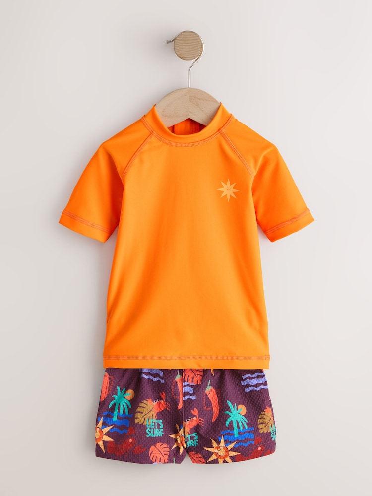 Orange Short Sleeve Sunsafe Rash Vest and Swim Shorts Set (3mths-7yrs) - Size 3-6 Months (62-68cm)