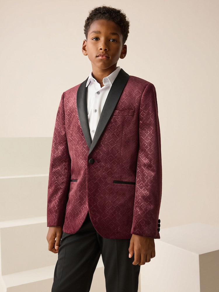 Burgundy Red Textured Velvet Blazer (3-16yrs)
