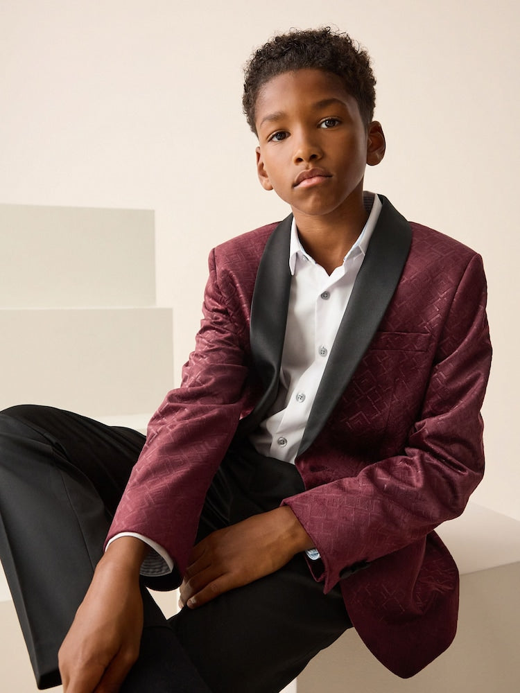 Burgundy Red Textured Velvet Blazer (3-16yrs)