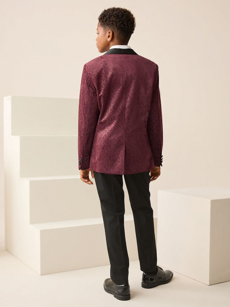 Burgundy Red Textured Velvet Blazer (3-16yrs)