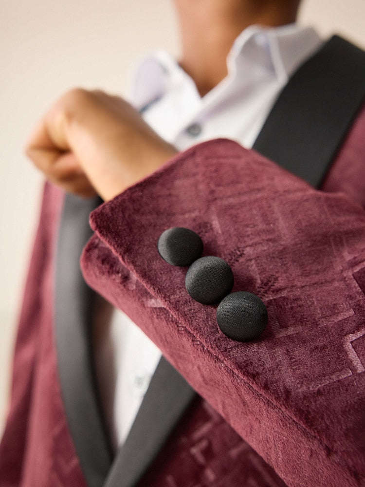 Burgundy Red Textured Velvet Blazer (3-16yrs)