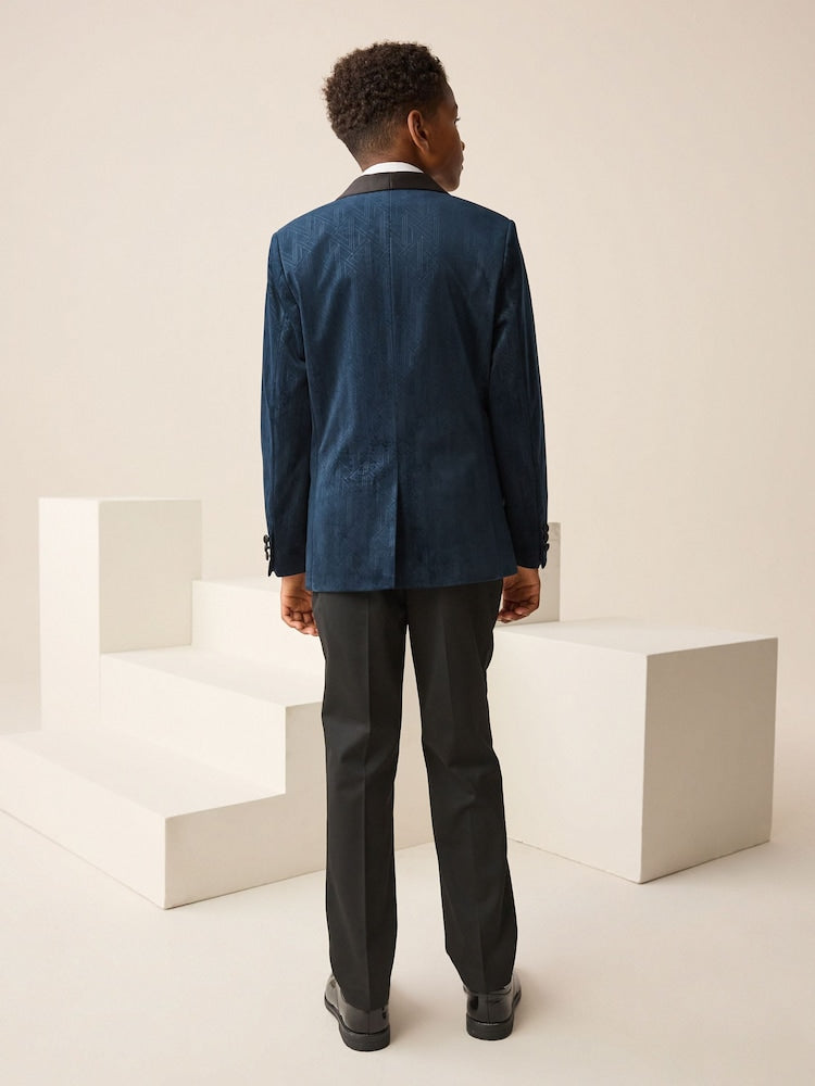 Navy Blue Textured Velvet Blazer (3-16yrs)