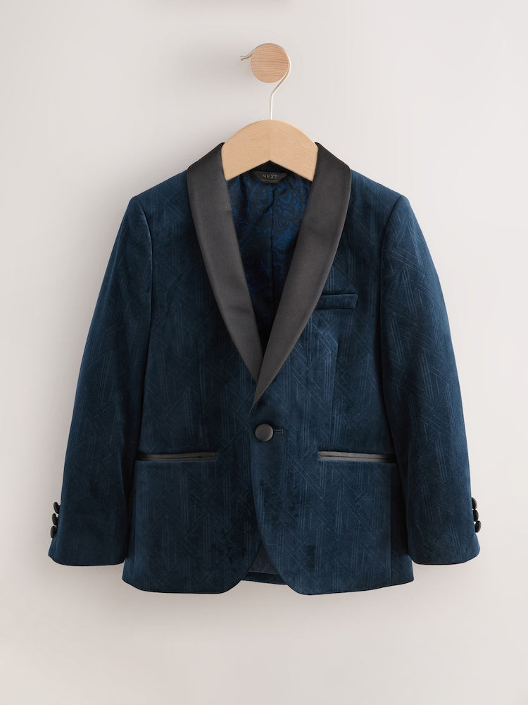 Navy Blue Textured Velvet Blazer (3-16yrs)