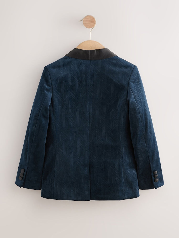 Navy Blue Textured Velvet Blazer (3-16yrs)