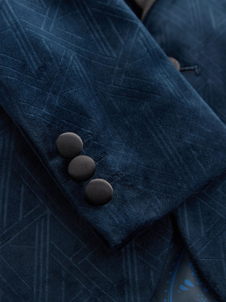Navy Blue Textured Velvet Blazer (3-16yrs)
