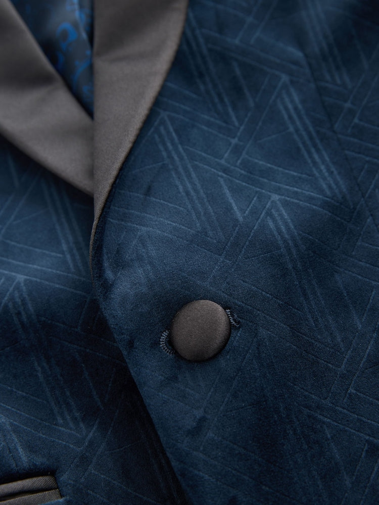 Navy Blue Textured Velvet Blazer (3-16yrs)