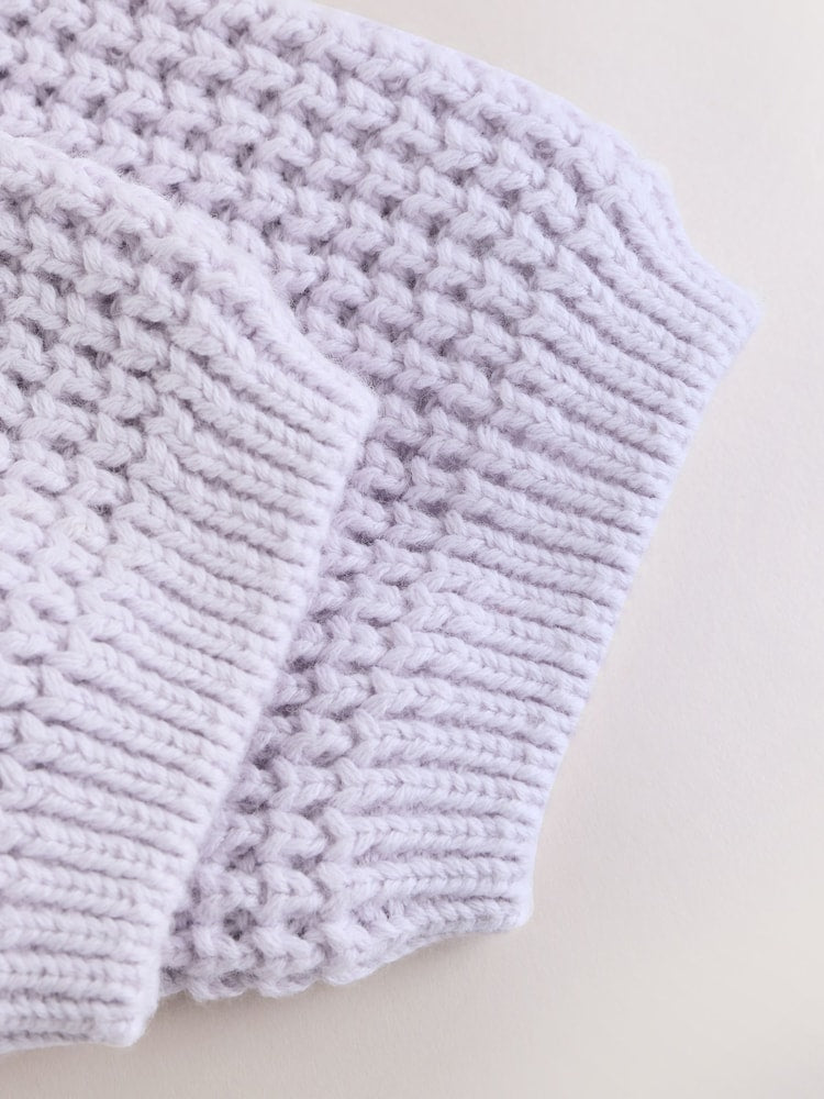 Lilac Purple Frill Collar Knitted Baby Cardigan (0mths-2yrs)