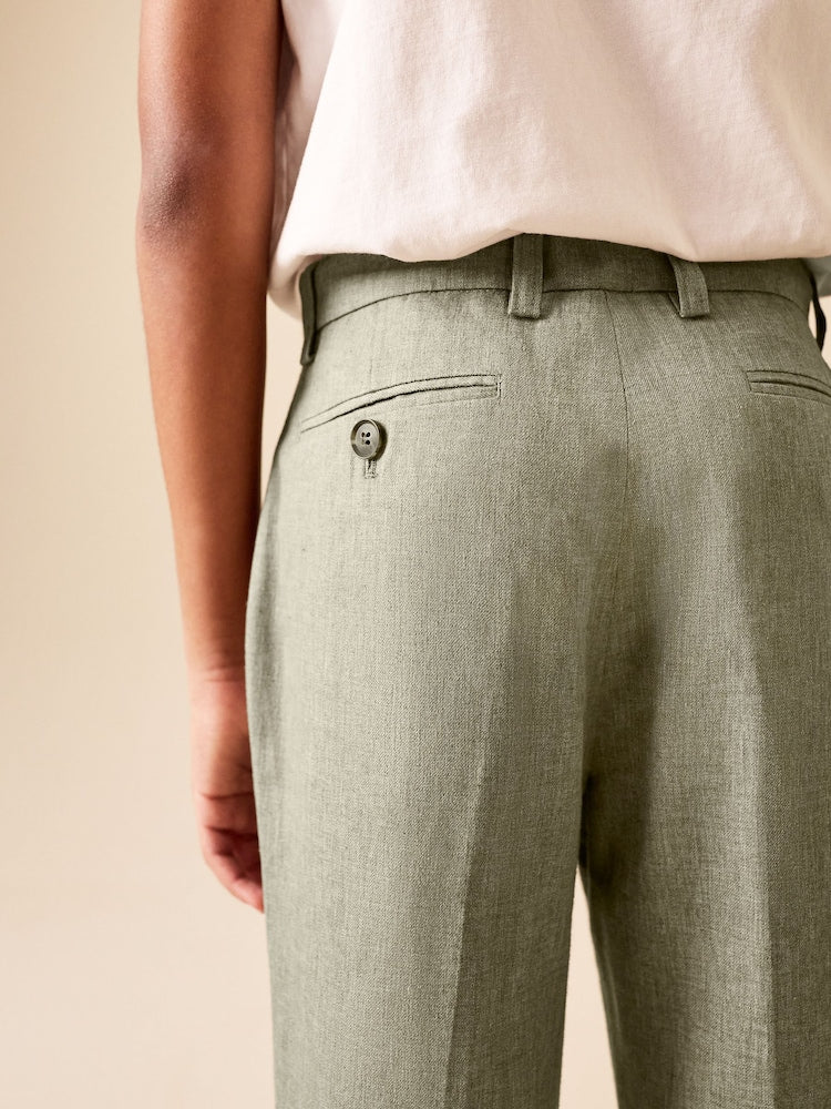 Khaki Green Linen Blend Suit Trousers (3-16yrs)
