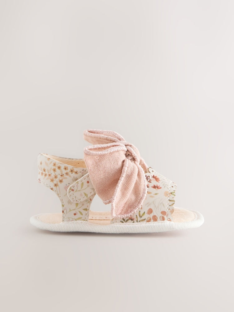 Pink Baby Bow Floral Sandals (0-24mths) - Size Up To 3 Months (50 - 62cm)