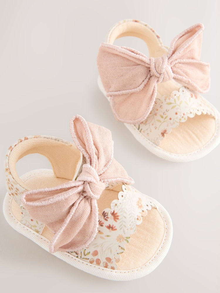 Pink Baby Bow Floral Sandals (0-24mths) - Size Up To 3 Months (50 - 62cm)