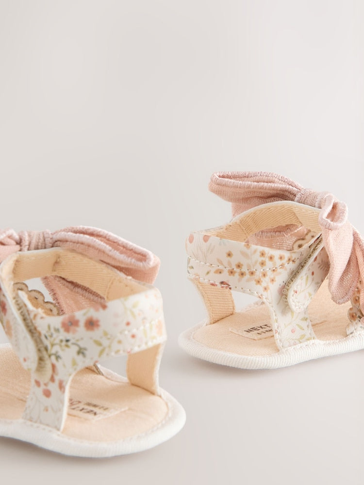 Pink Baby Bow Floral Sandals (0-24mths) - Size Up To 3 Months (50 - 62cm)