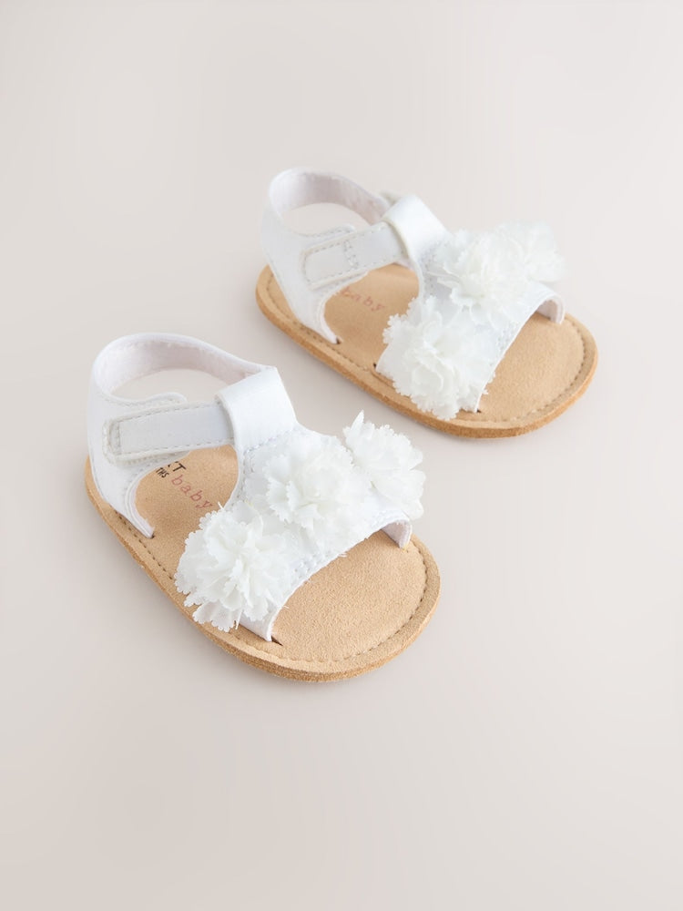 White Corsage Flower Baby Sandals (0-24mths)