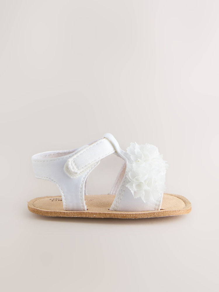 White Corsage Flower Baby Sandals (0-24mths)